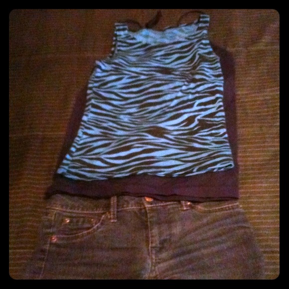 Black & Blue Halter with Tee and Denim Shorts