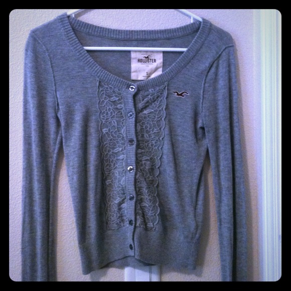 Grey Hollister cardi with lace. Perfect condition