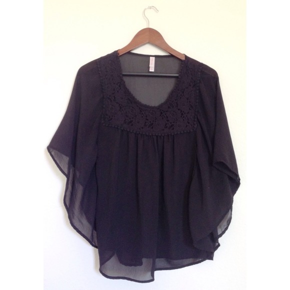 ✨TRADED✨ Black Chiffon Top with Lace Details