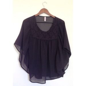 ✨TRADED✨ Black Chiffon Top with Lace Details