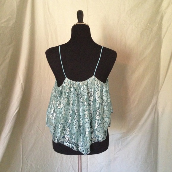 🚫BUNDLED🚫 NWOT Teal and Gold Lace Crop Top - Picture 2 of 4