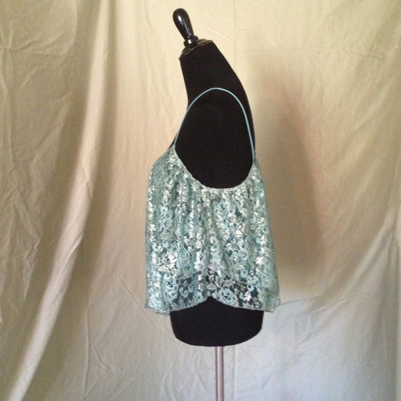 🚫BUNDLED🚫 NWOT Teal and Gold Lace Crop Top - Picture 3 of 4