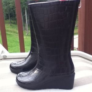 Wedge heel Black rain boots