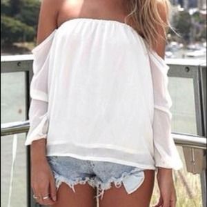 Off the Shoulder Top w/ Sheer Chiffon Sleeves