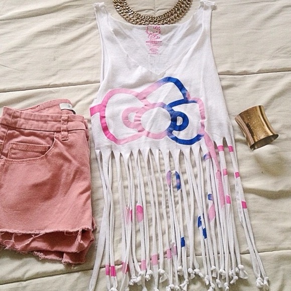❌SOLD❌ Hello kitty fringed tank top
