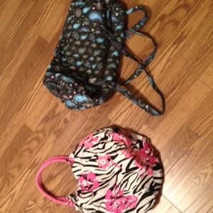 Pink zebra print purse and paisley overnight bag