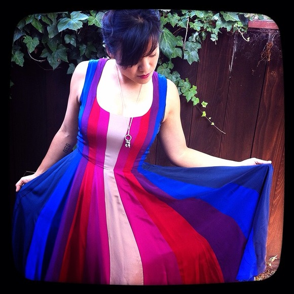 Rainbow Color Block Silk Maxi