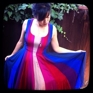 Rainbow Color Block Silk Maxi