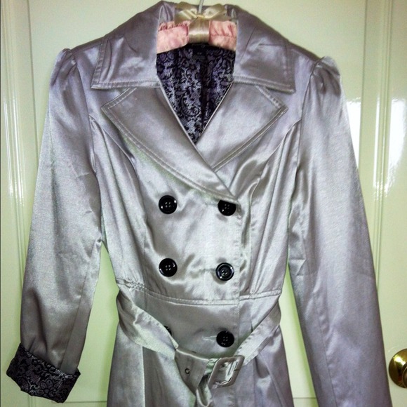 Silver Double Breasted Trench Coat