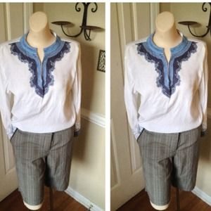 YES! Denim Embroidered Tunic & Plaid Walk Short