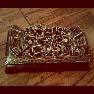 Black Zipper&Rhinestoned Wallet