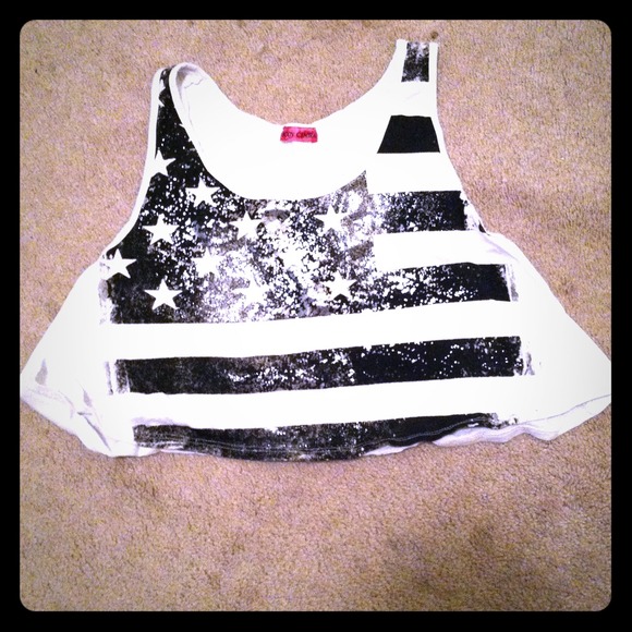 Black and silver American flag crop top