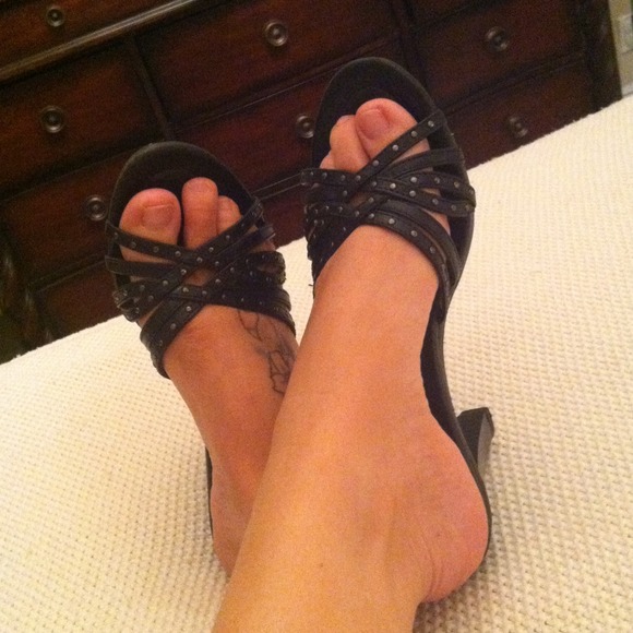 SOLD*****Black heels. Studded detail on straps.