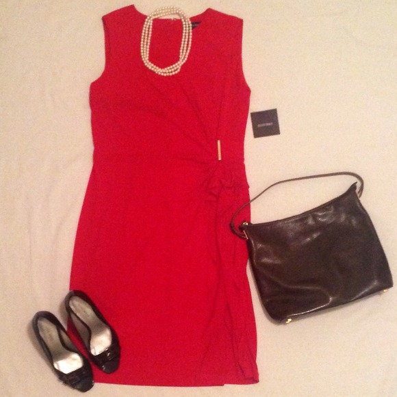 NWT! Red OneSide Ruche and Ruffle Dress - Picture 1 of 3