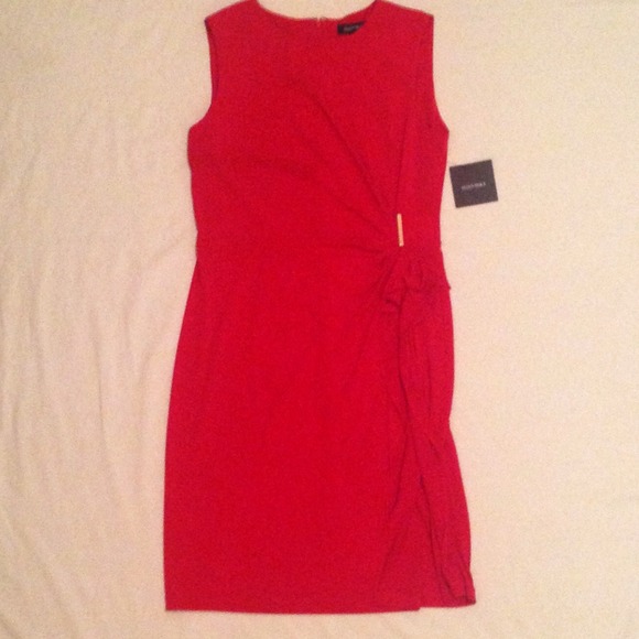 NWT! Red OneSide Ruche and Ruffle Dress - Picture 2 of 3