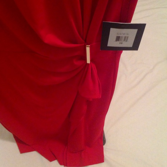 NWT! Red OneSide Ruche and Ruffle Dress - Picture 3 of 3