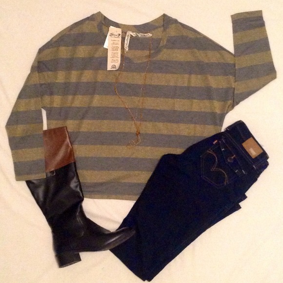 NWT! Seven Crop Gold & Grey Stripe Top