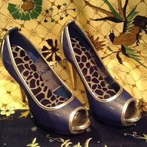 Denim and Gold stiletto pumps