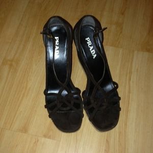 🚨REDUCED!🚨 Authentic Prada  dark brown wedges