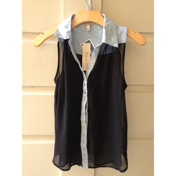 Tops - Denim x black sheer blouse