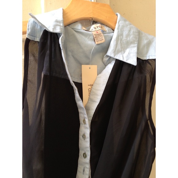Denim x black sheer blouse - Picture 2 of 2