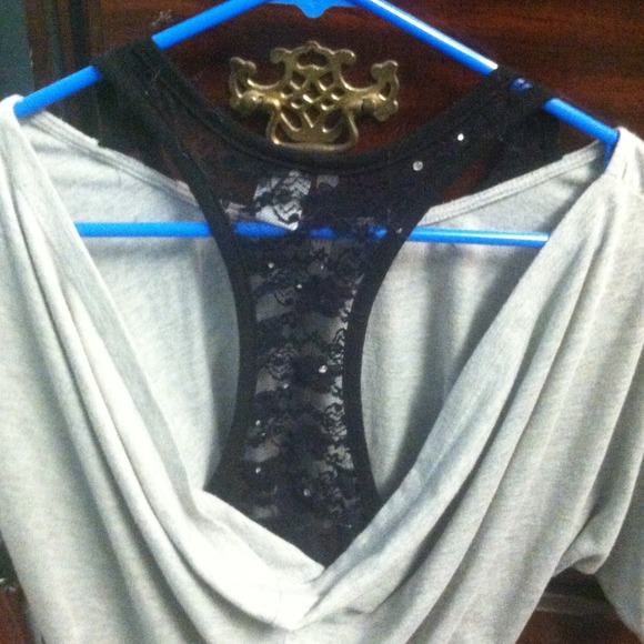 Gray draped lace back off the shoulder