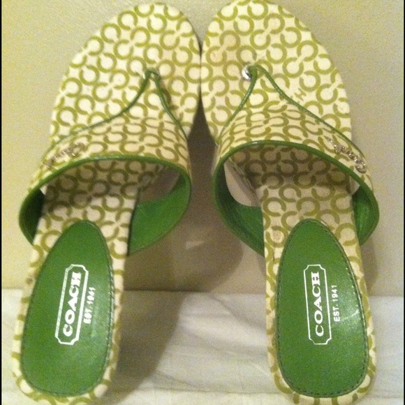 SOLD Coach "Felecia" Wedges, Lime Green & White - Picture 1 of 4