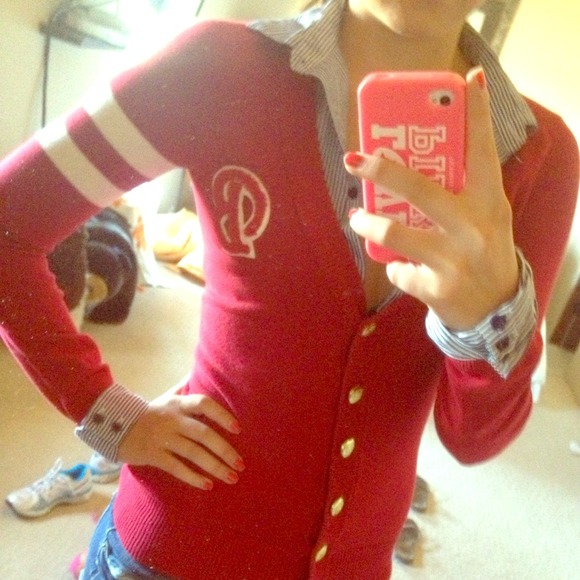 Red sweater with button up lining