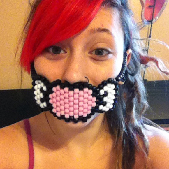 Adorable Pink Candy Kandi Beaded Face Mask PLUR