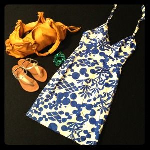 Curvy Tropical Blue and White Dress