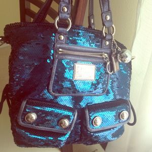 POPPY BLUE SEQUIN SPOTLIGHT SHOULDER BLING  BAG