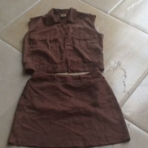 Brown Stoned Washed skirt and vest outfit