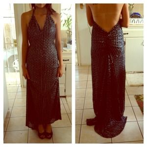 Sensational teal dress beaded with black beads