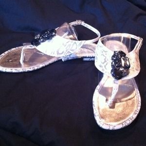 KAN silver bling big beaded flat sandles
