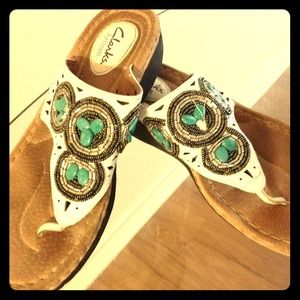 Clark's artisan white leather sandals.