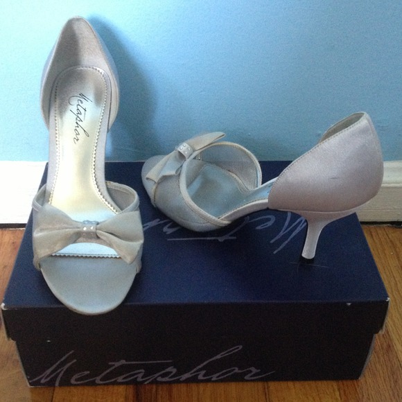 Silver Satin Bow Heels
