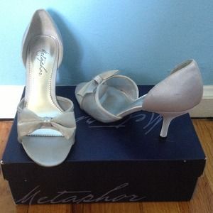 Silver Satin Bow Heels