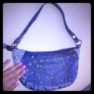 Denim handbag with multi sized rhinestones!