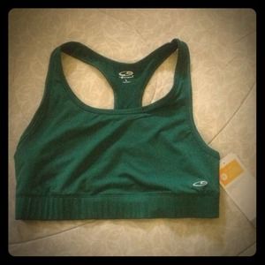 Green championship sports compression bra.
