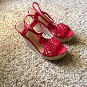 Red wedge sandals