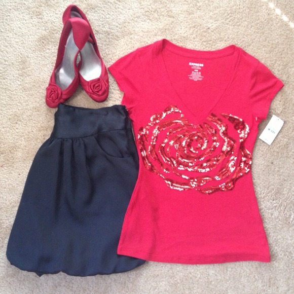 Express red sequin rose shirt 🌹