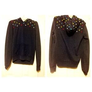 **SOLD** L PINK navy sweater w rainbow hearts