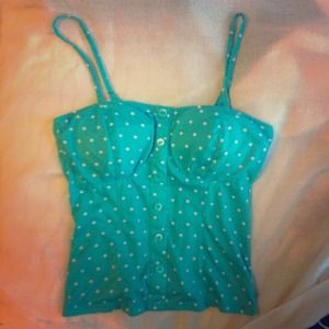 Teal with White Polka Dots Button Front Bustier