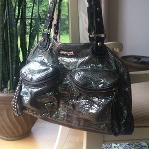 Metallic Snake Embossed Shoulder Purse