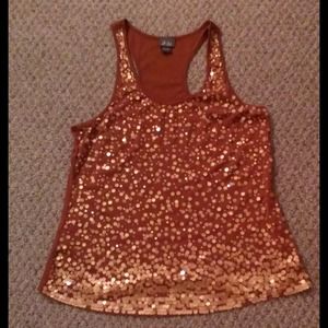 Burnt orange and gold sequin confetti tank top xl
