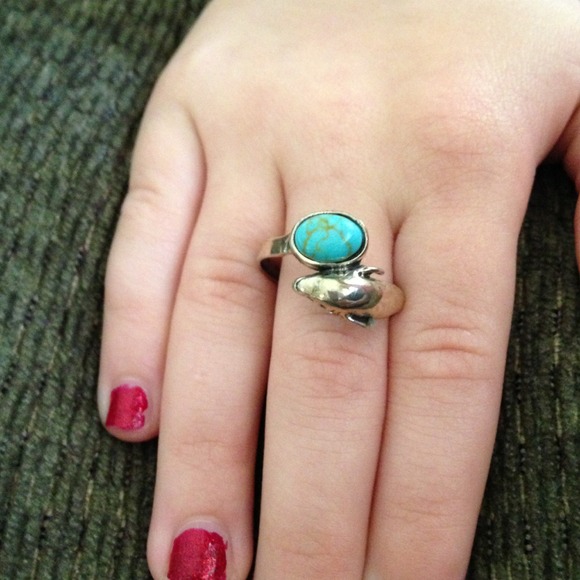 Dolphin and turquoise sterling silver ring size 8