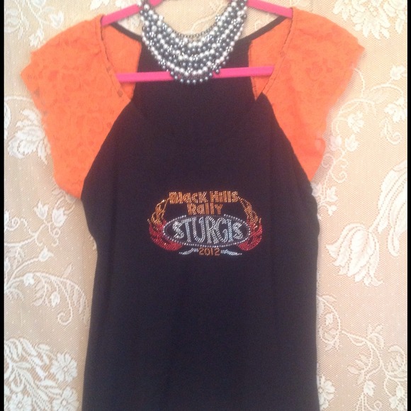 Sexy Sturgis Top bright orange & black