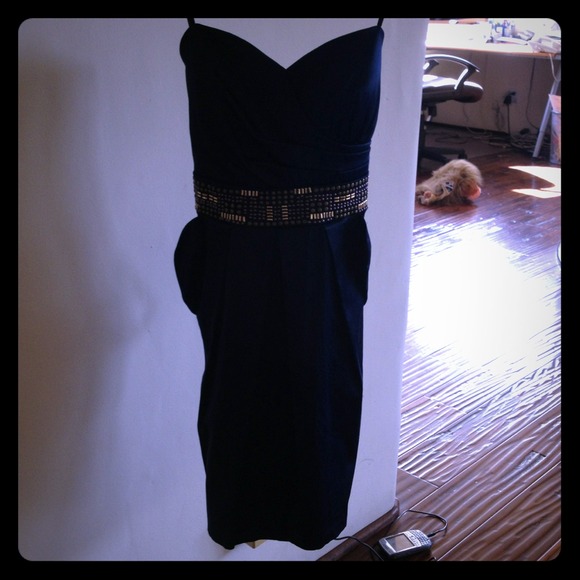strapless navy dress gold waste band size 7