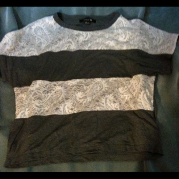 Forever 21 paisley lace and gray striped shirt L