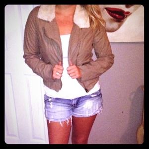 Faux Leather Jacket with wool collar